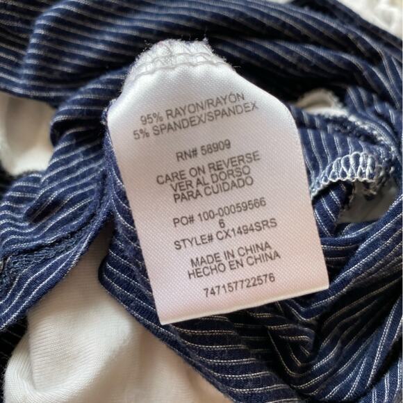 Copper Key White Blue Striped 3/4 Sleeve Soft Jersey‎ Knit Rayon Shirt Size 6 - Picture 4 of 4